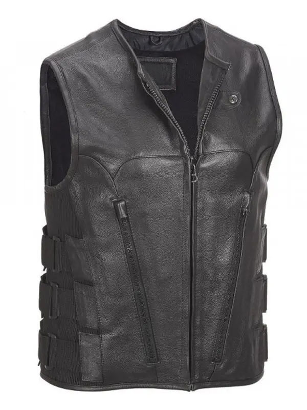 Mens Commando Style Motorcycle Leather Vest Stars Jackets