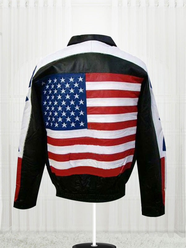 USA Flag Stylish Shirt Collar Leather Jacket