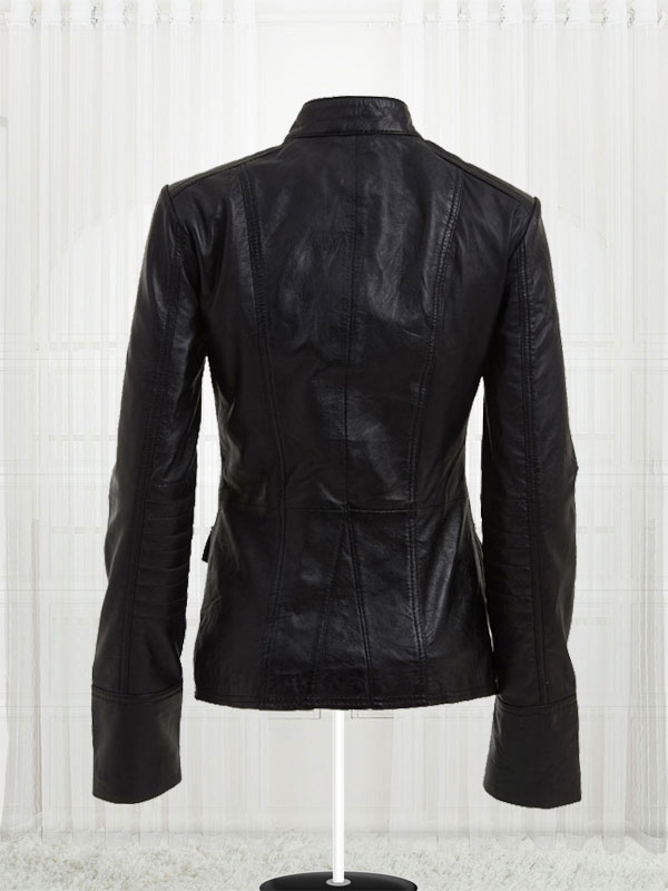 Women's Military Style Leather Jacket - Stars Jackets