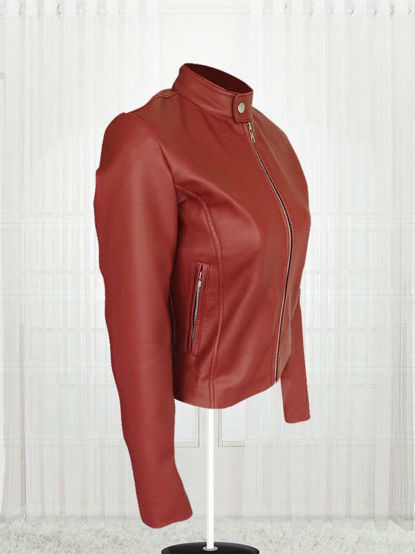 Maroon color leather on sale jacket