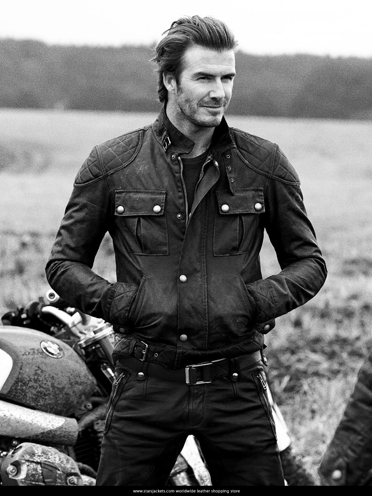 David Beckham Brown Distressed Leather Coat