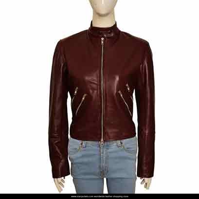 Cobie Smulders Maroon Leather Jacket - Stars Jackets