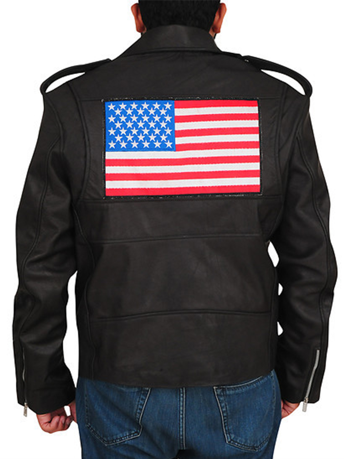 American Flag Black Biker Leather Jacket