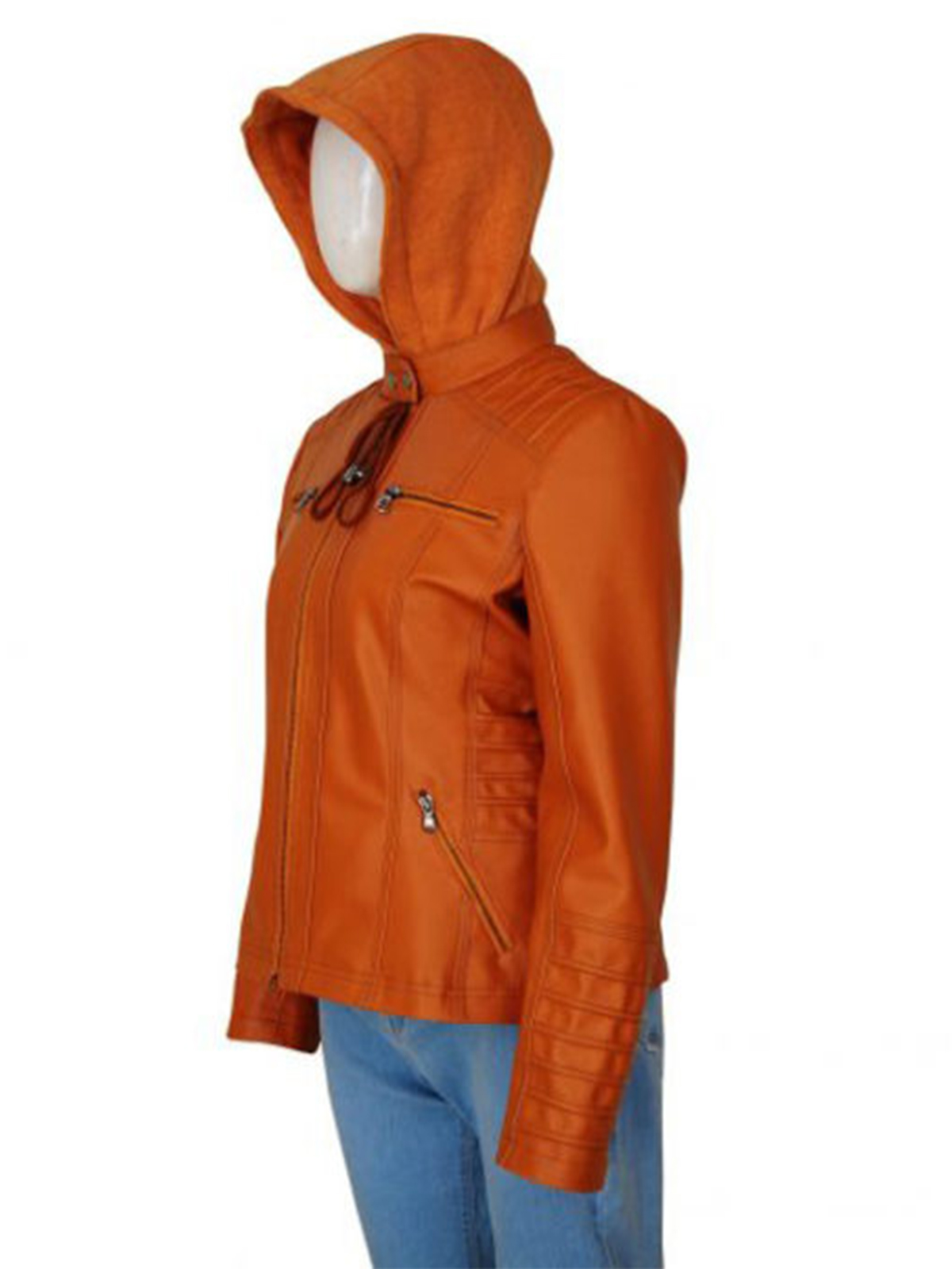 Womens Removable Hooded Leather Jacket 9424