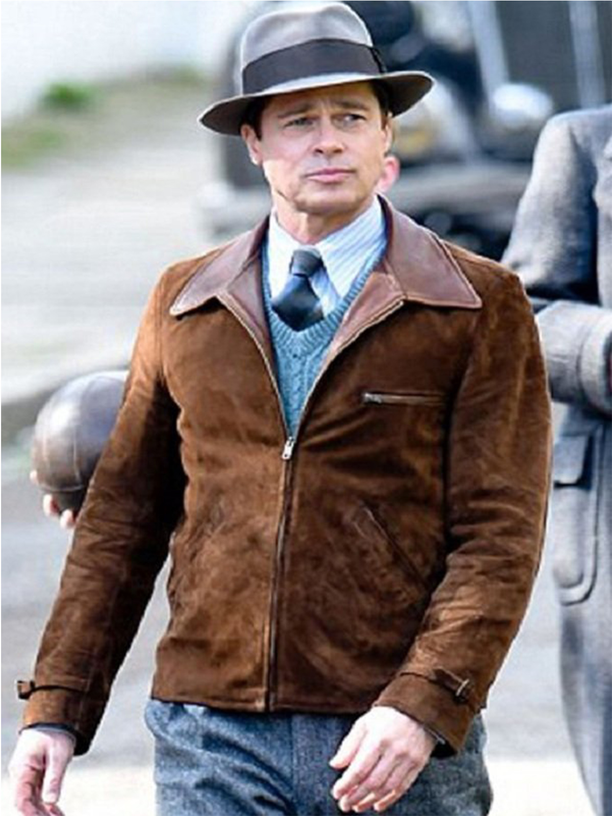 Allied Brad Pitt Brown Suede Leather Jacket