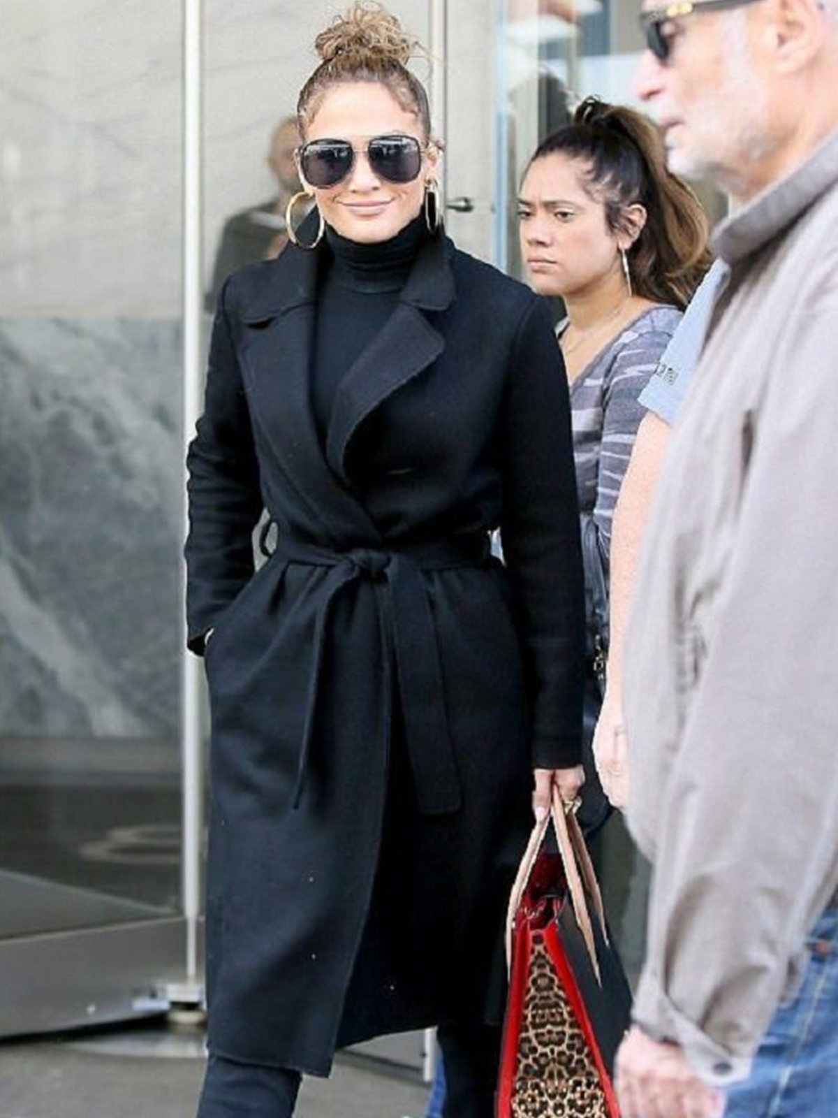 Jennifer Lopez Street Style Black Trench Coat
