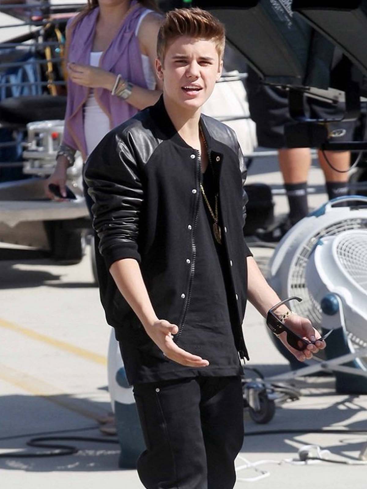 Justin Bieber Black Bomber Leather Jacket