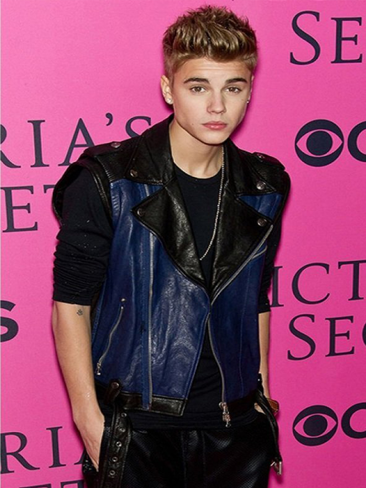 Justin Bieber Black and Blue Leather Vest