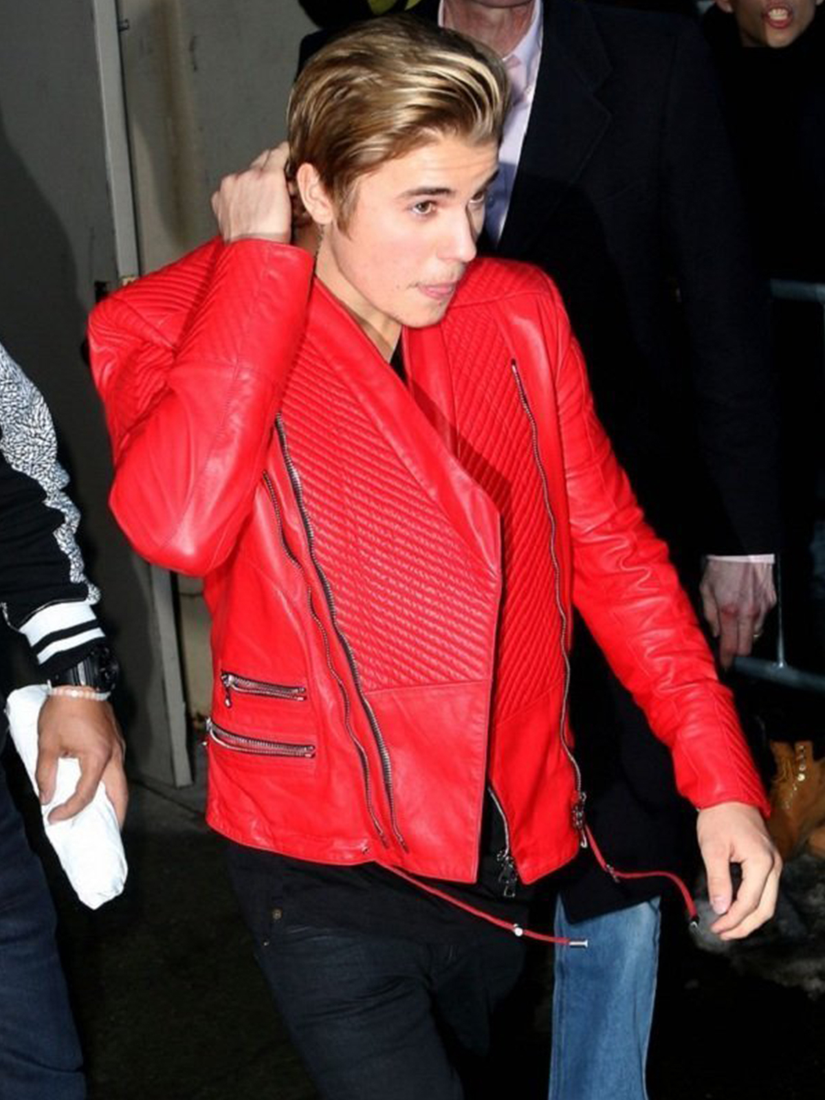 Justin Bieber Red Quilted Design Leather Jacket