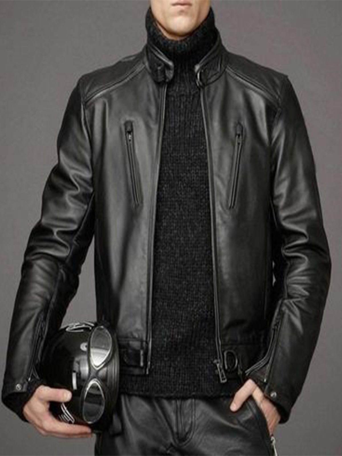 Men’s Slim Fit Black Leather Biker Jacket