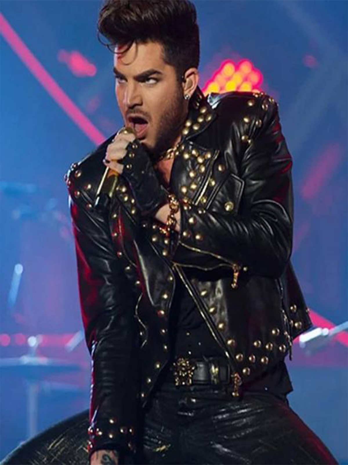 Adam Lambert Black Leather Studded Jacket