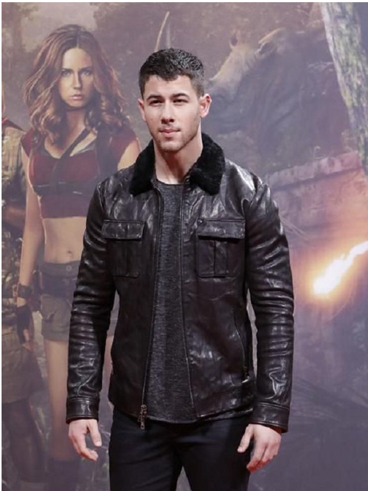 Nick Jonas Jumanji Premiere Leather Jacket 