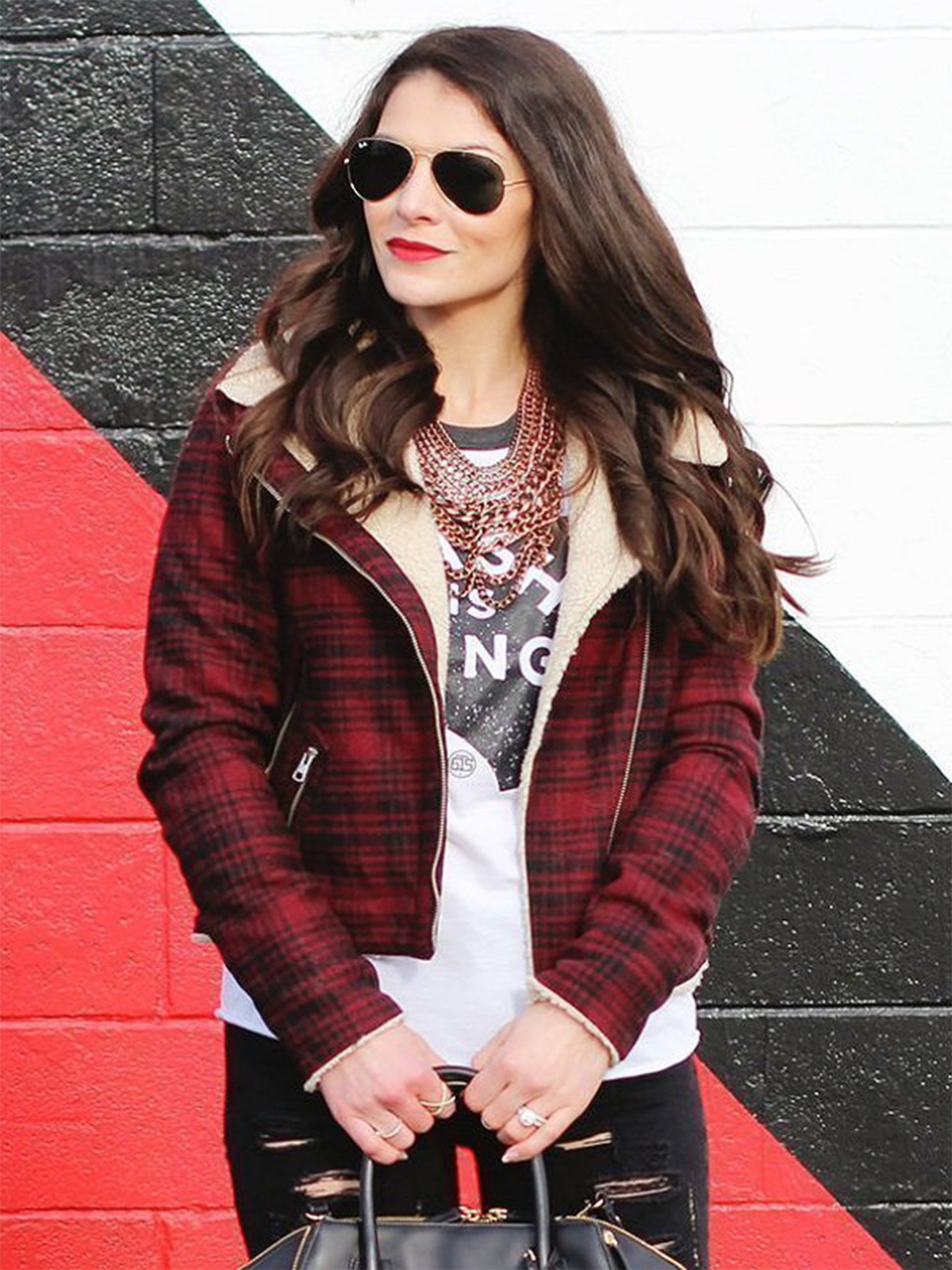 Streetwear Flannel Jacket With Fur Collar