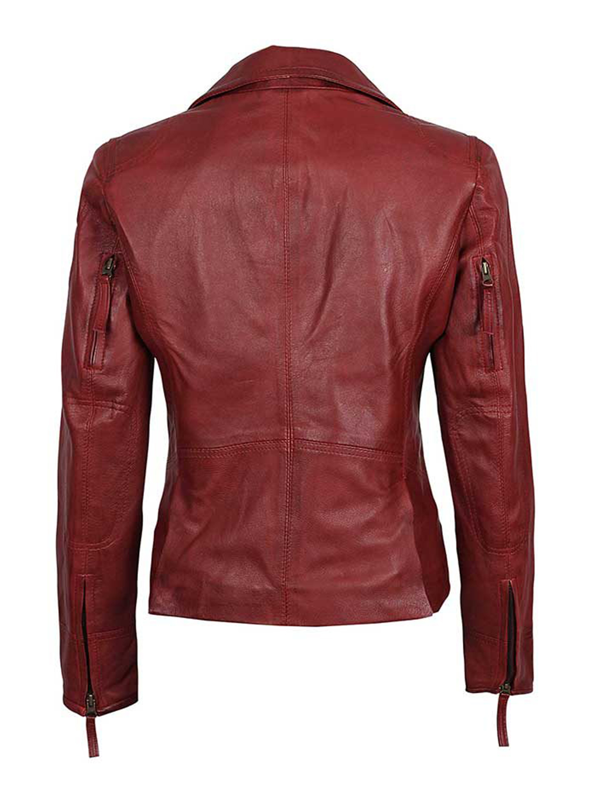 Girls Fitted Rust Leather Double Zippered Perfecto Jacket