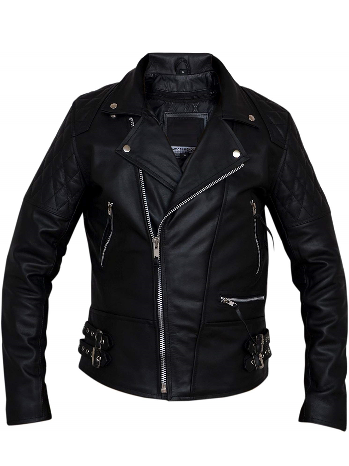 Mens Classic Diamond Biker Leather Jacket 