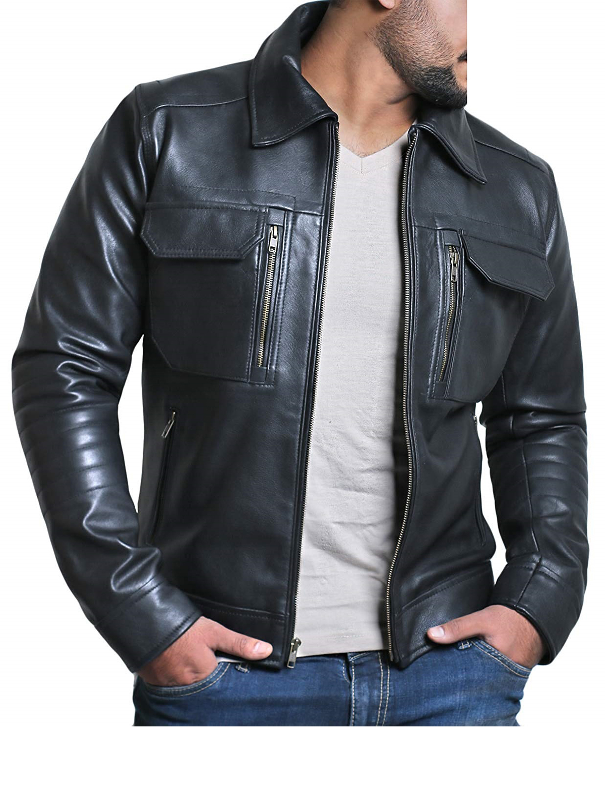 Mens Genuine Lambskin Black Leather Jacket 
