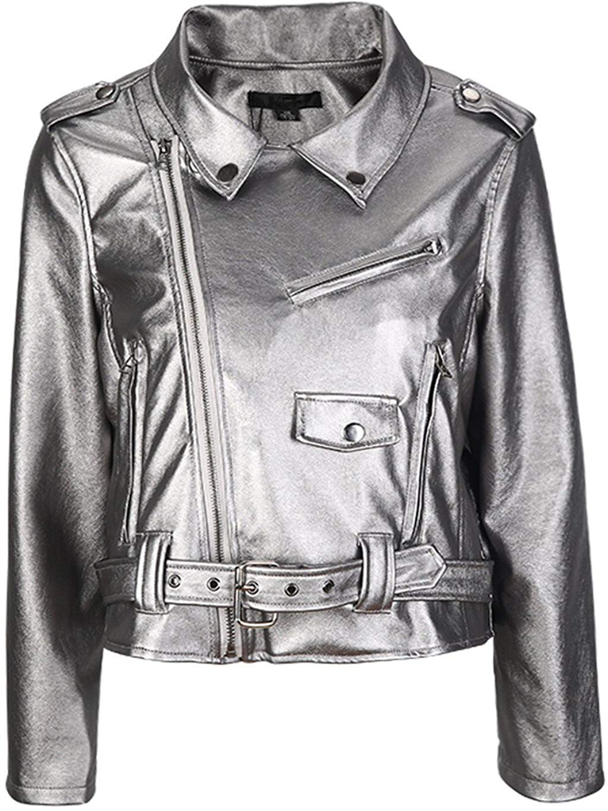 Metallic Leather Biker Jacket