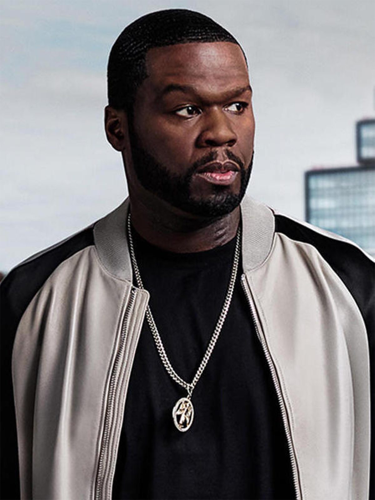 50 Cent Kanan Power Season White And Black Leather Bomber Jacket