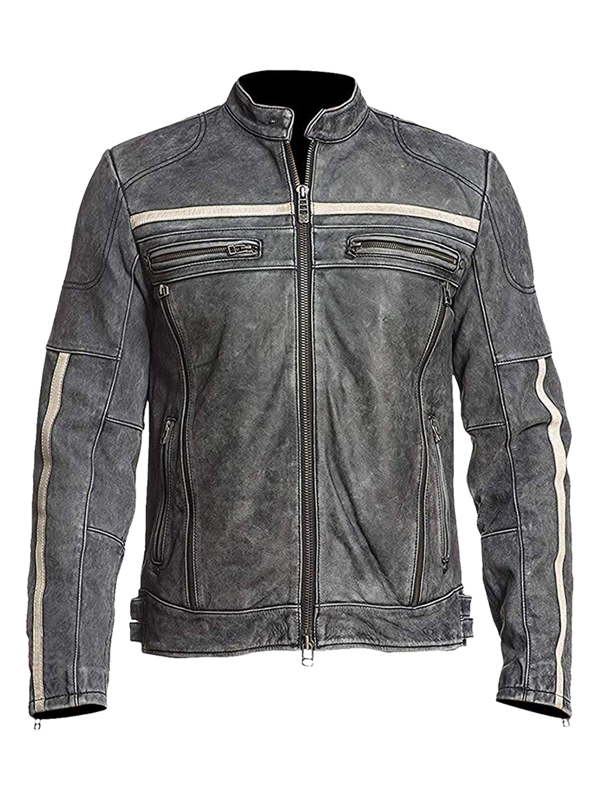 Affliction Cafe Racer Vintage Retro Moto Grey Distressed Leather Jacket ...