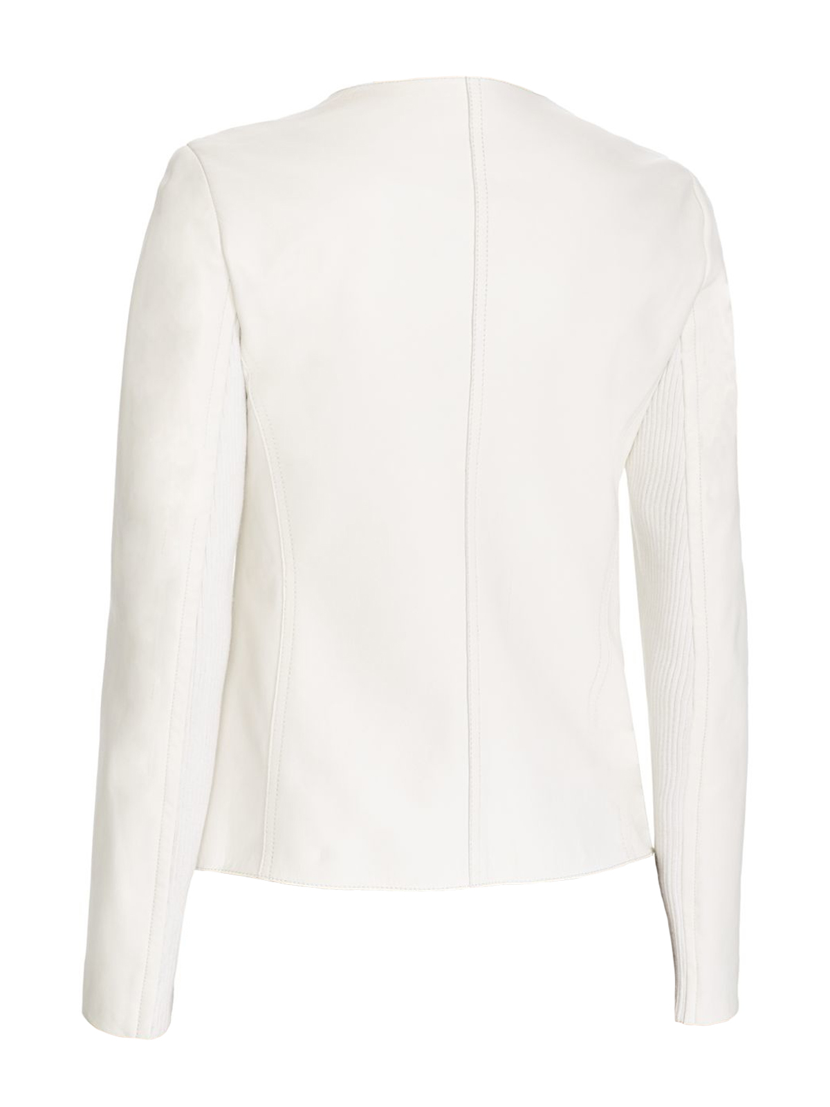 Ladies Casual Slim Fit Collarless White Real Leather Biker Jacket