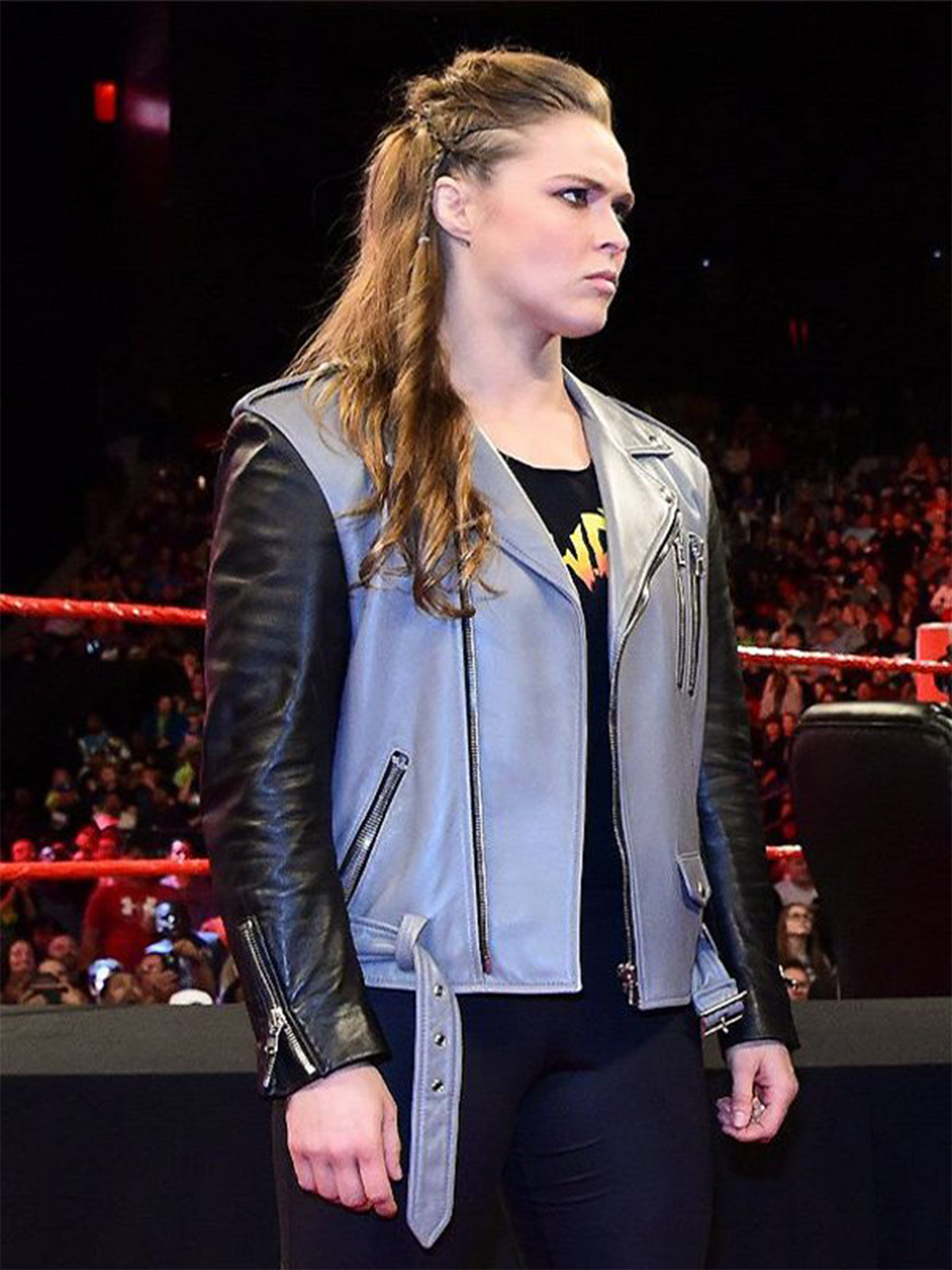 WWE Ronda Rousey Black And Grey Leather Jacket