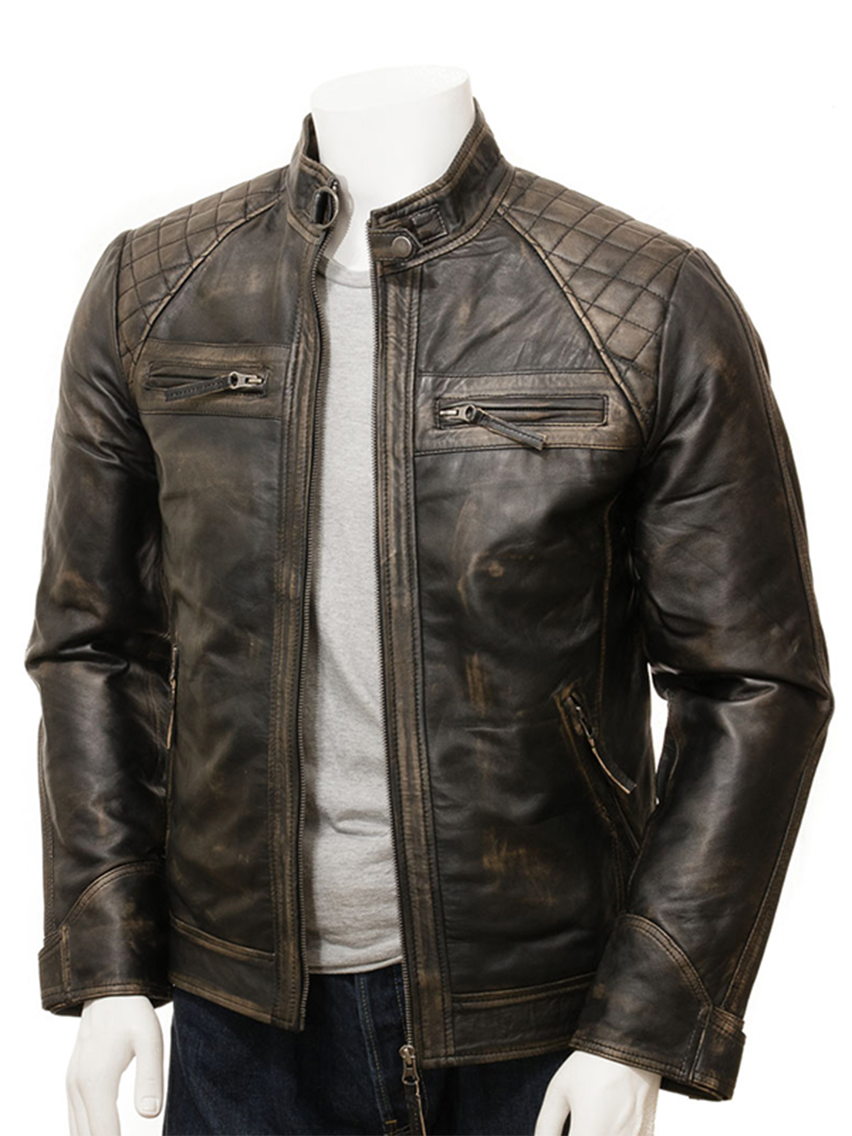 Men Vintage Motorcycle Leather Jacket