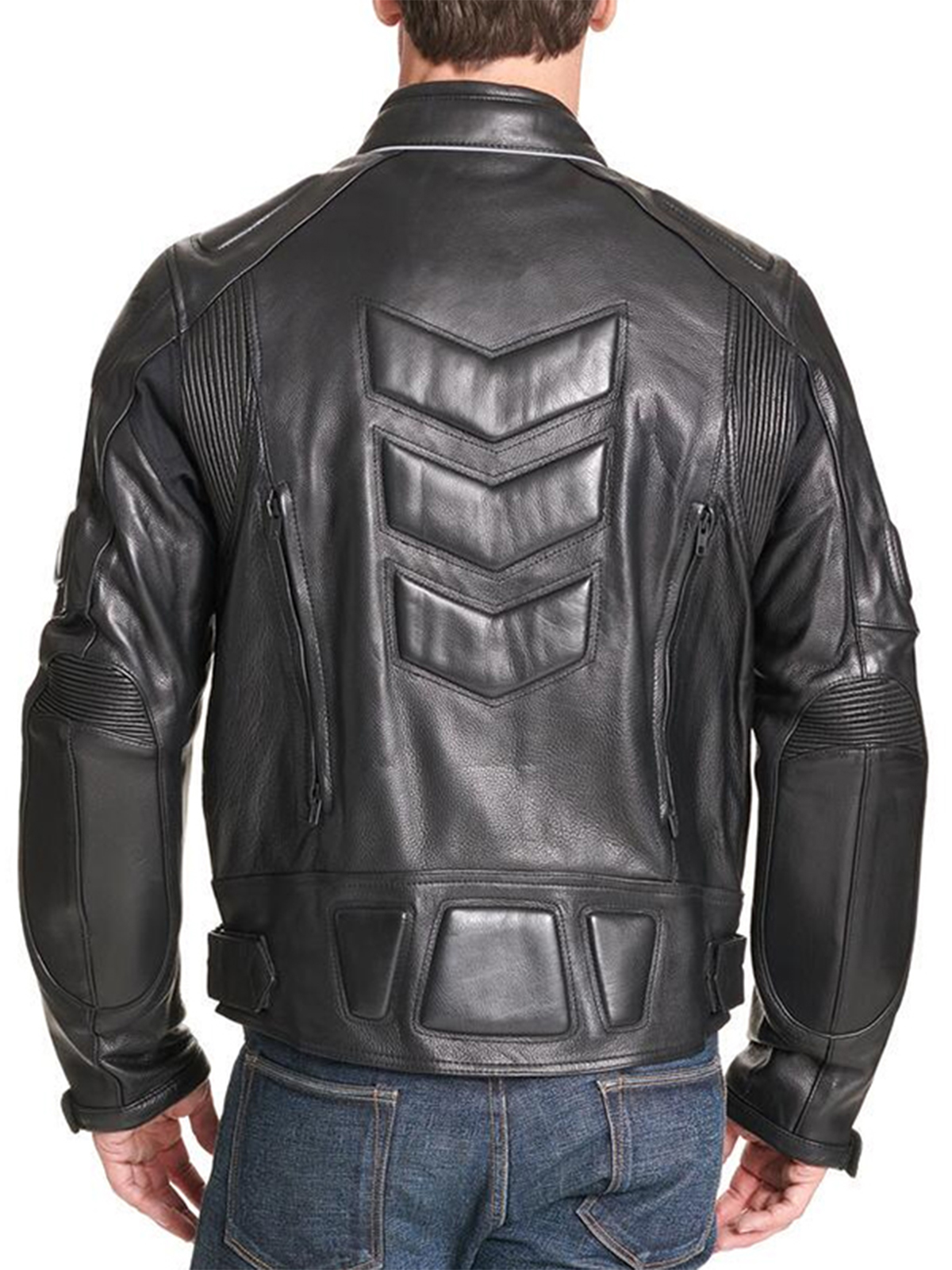 Men’s Padded Motorcycle Leather Jacket - Stars Jackets