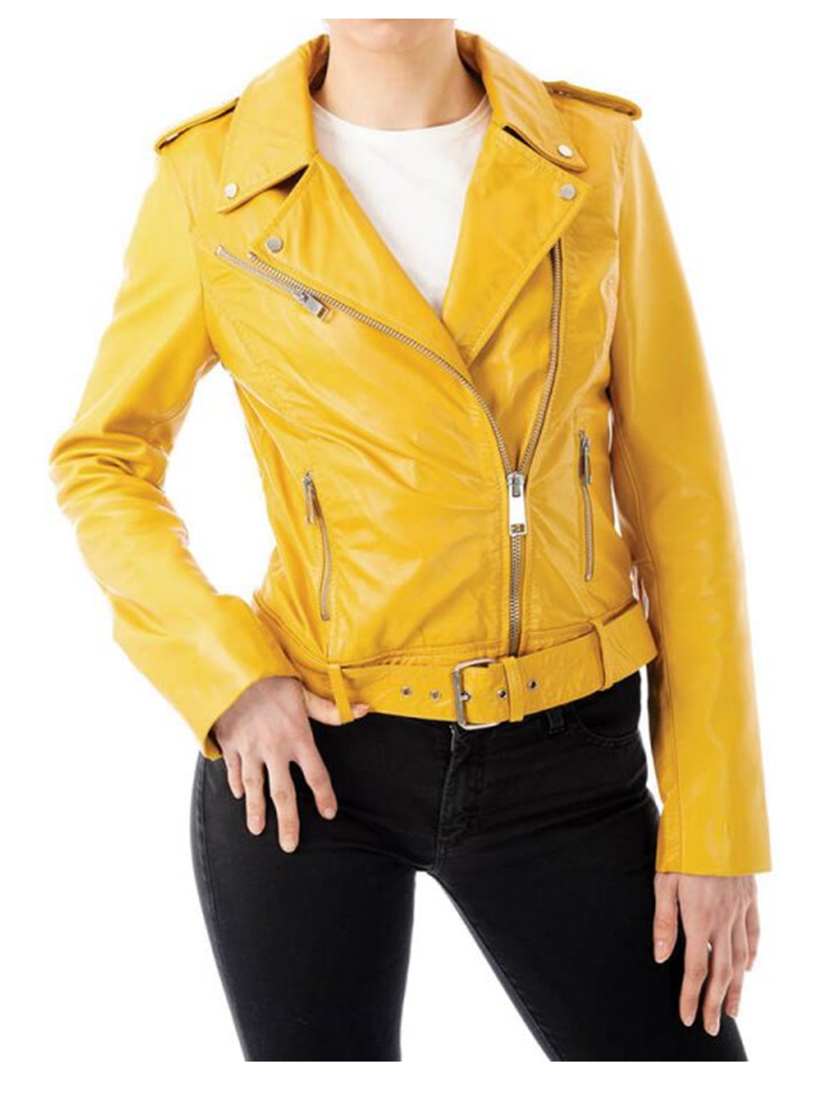 Women’s Fashion Yellow Biker Leather Jacket
