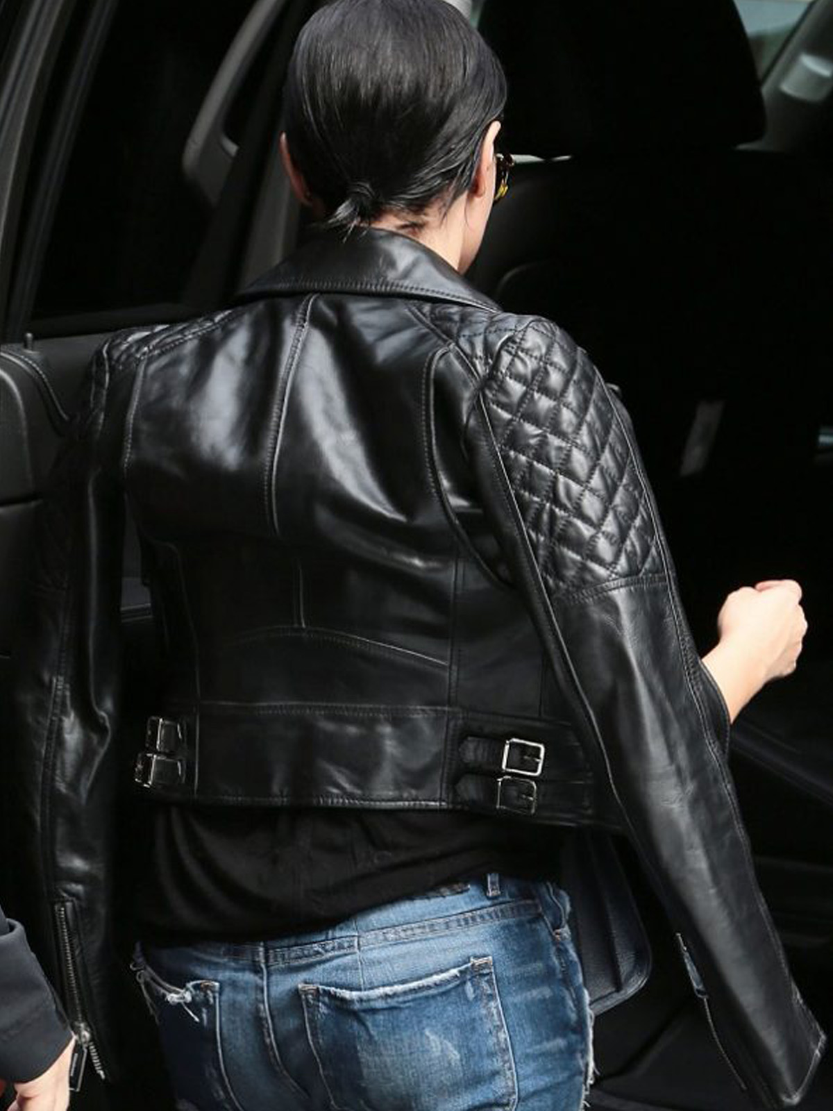 Demi Lovato Black Leather Biker Jacket