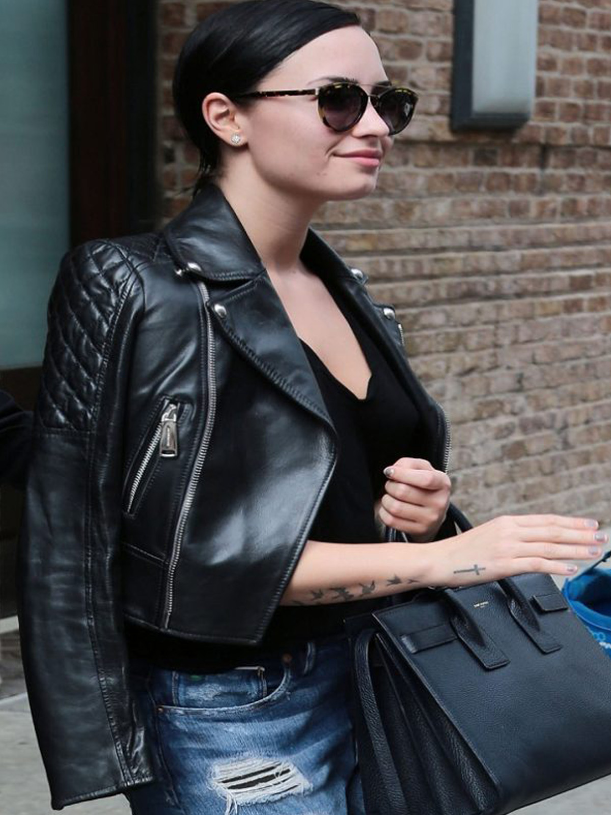 Demi Lovato for Fabletics black bomber jacket, zip detail sports