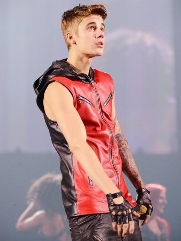 Justin Bieber Red Vest - Justin's Believe Tour Outfits