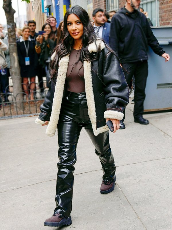 Kim Kardashian Leather Shearling Jacket Stars Jackets