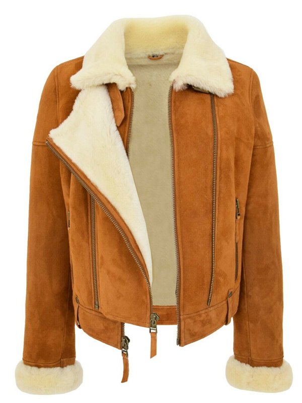 Womens Genuine Sheepskin Shearling Leather Jacket 8134