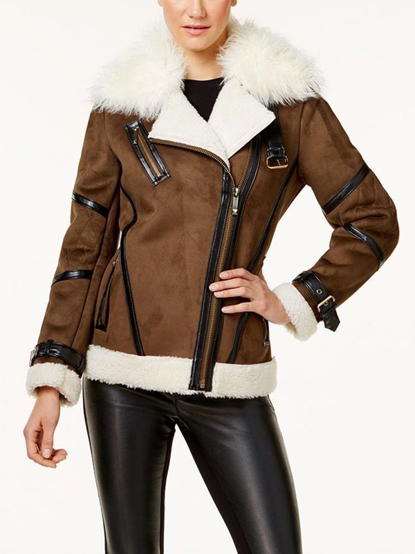Womens Asymmetrical Shearling Leather Jacket Stars Jackets