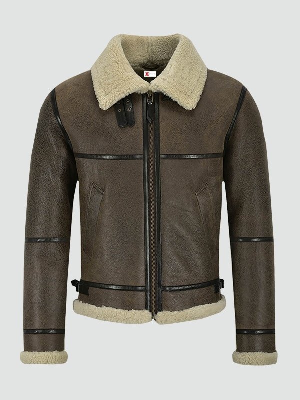 Men's Air Force Shearling Brown Leather Jacket Stars Jackets