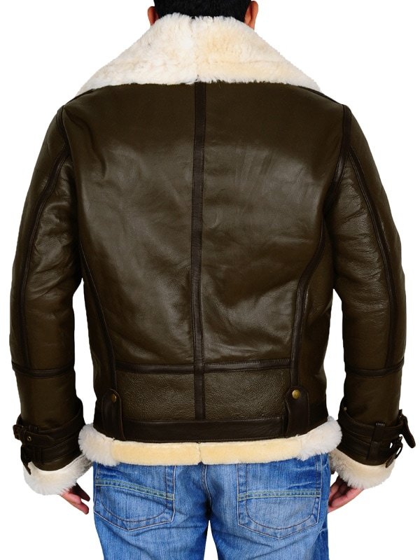 Men's Army Green Bomber Leather Jacket