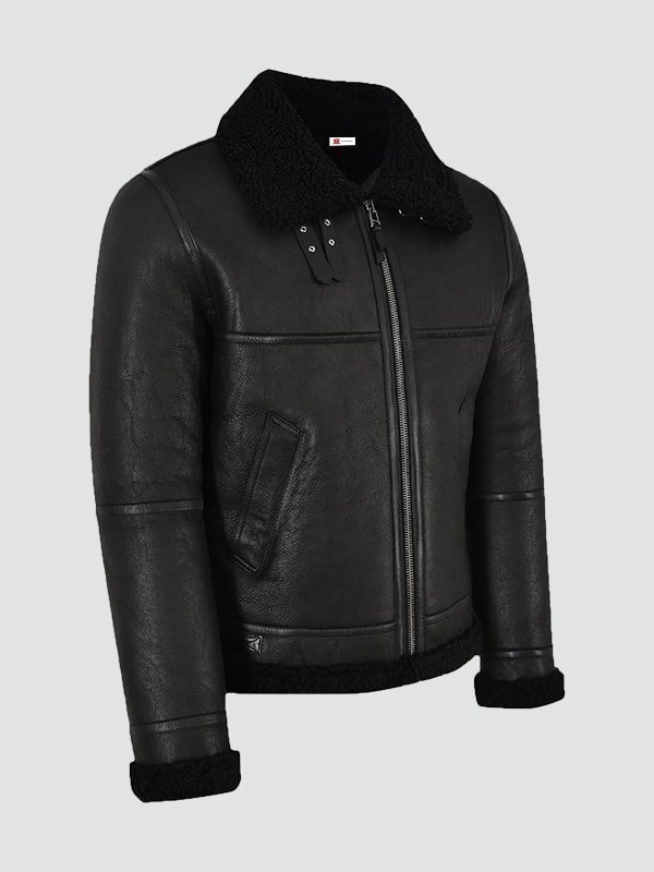 Men's Jet Black Shearling Jacket Stars Jackets