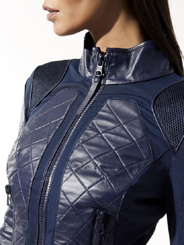 navy blue leather jacket